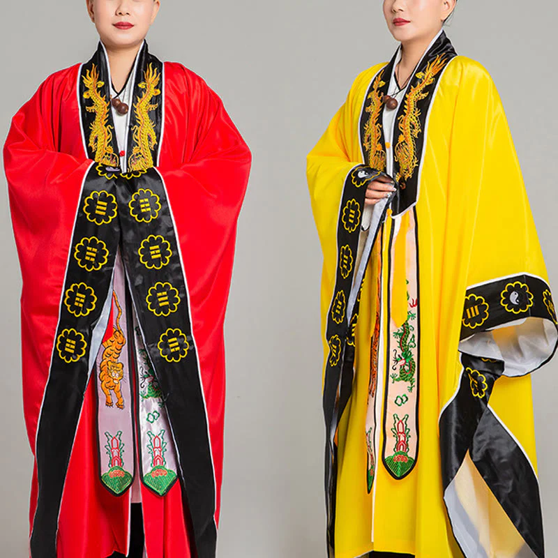 Kimono unisex con maniche lunghe e larghe, ricamo Wudang con Buddha Stones , drago e tigre, per cerimonia di Qigong
