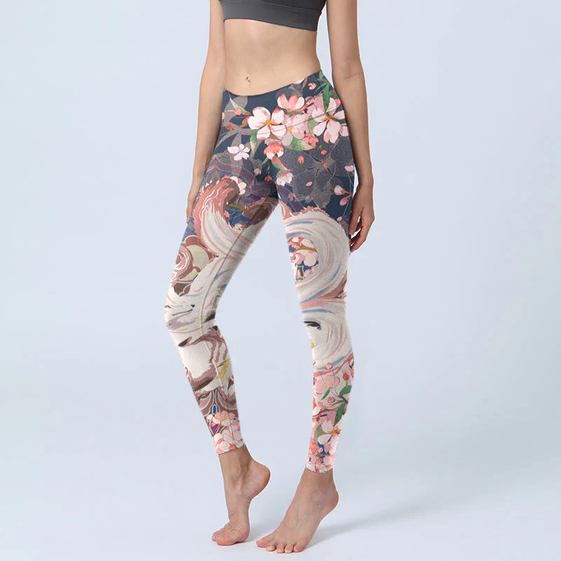 Leggings da palestra Buddha Stones Fox Cherry Blossoms Pantaloni da yoga da donna