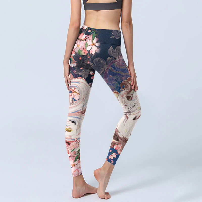 Leggings da palestra Buddha Stones Fox Cherry Blossoms Pantaloni da yoga da donna - Image 5