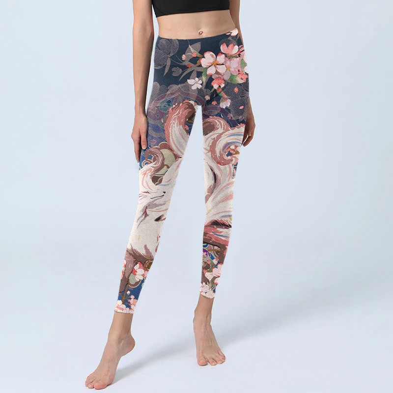 Leggings da palestra Buddha Stones Fox Cherry Blossoms Pantaloni da yoga da donna - Image 6