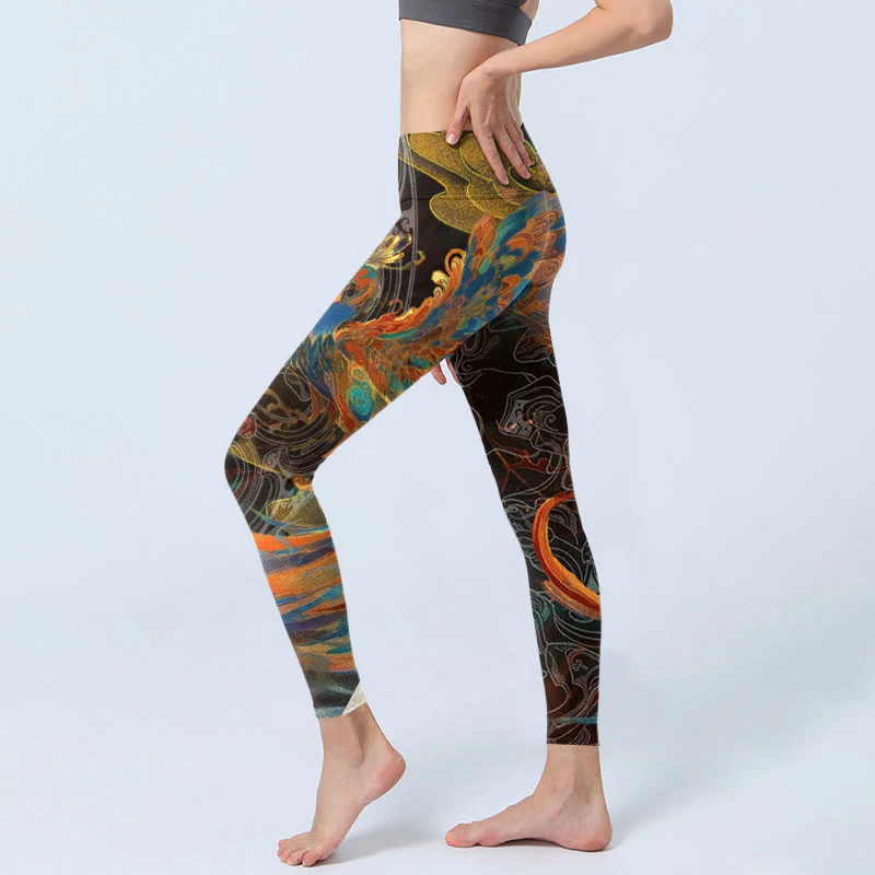 Leggings da palestra Buddha Stones Vibrant Phoenix da donna Pantaloni da yoga - Image 3