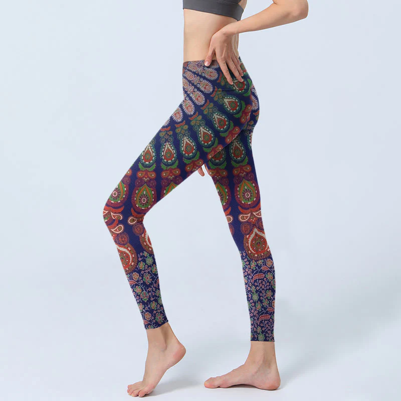 Leggings da palestra con motivo floreale paisley Buddha Stones, pantaloni da yoga da donna - Image 3