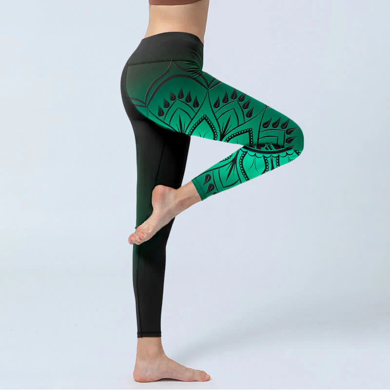 Leggings da palestra con motivo mandala color scuro Buddha Stones, pantaloni da yoga da donna - Image 4