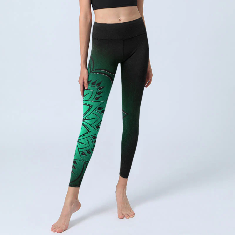Leggings da palestra con motivo mandala color scuro Buddha Stones, pantaloni da yoga da donna - Image 6