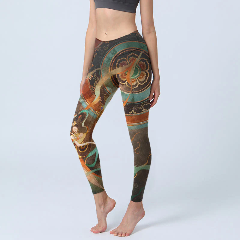 Leggings da palestra con stampa a motivo di cerchi e fiori, motivo Buddha Stones, pantaloni da yoga da donna