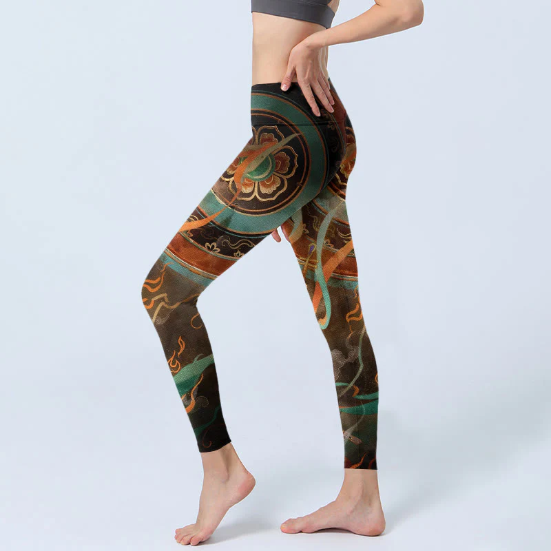Leggings da palestra con stampa a motivo di cerchi e fiori, motivo Buddha Stones, pantaloni da yoga da donna - Image 3