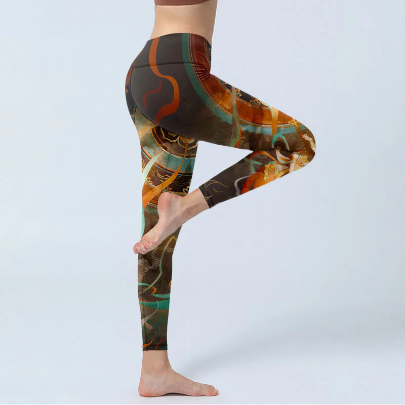 Leggings da palestra con stampa a motivo di cerchi e fiori, motivo Buddha Stones, pantaloni da yoga da donna - Image 4