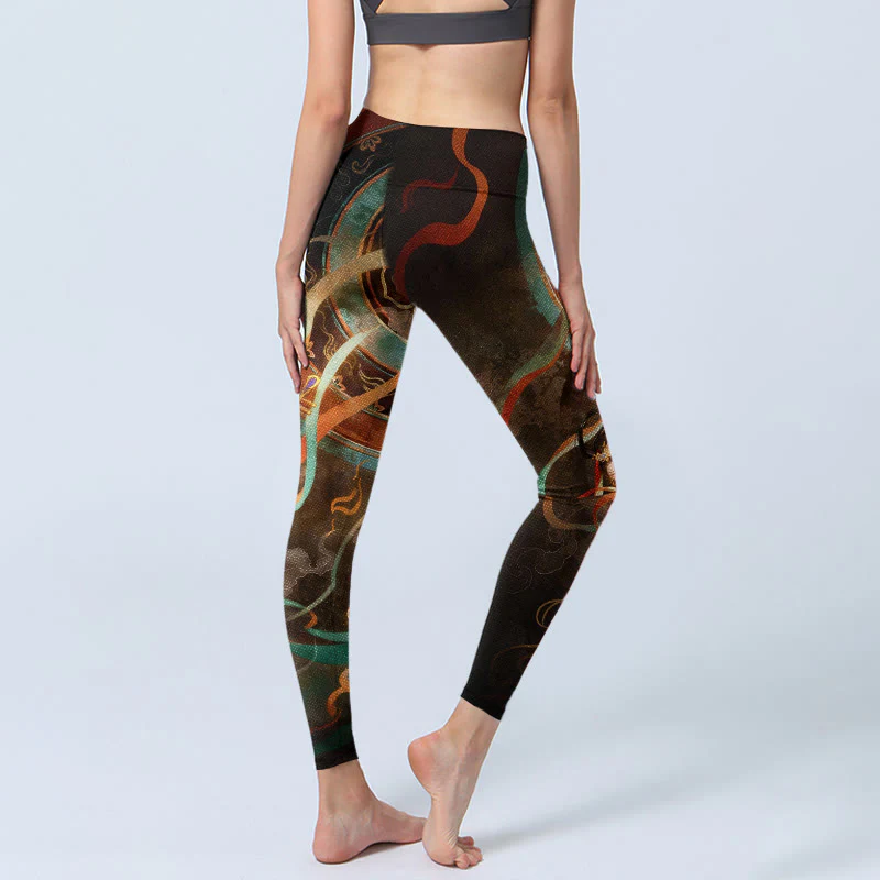 Leggings da palestra con stampa a motivo di cerchi e fiori, motivo Buddha Stones, pantaloni da yoga da donna - Image 5