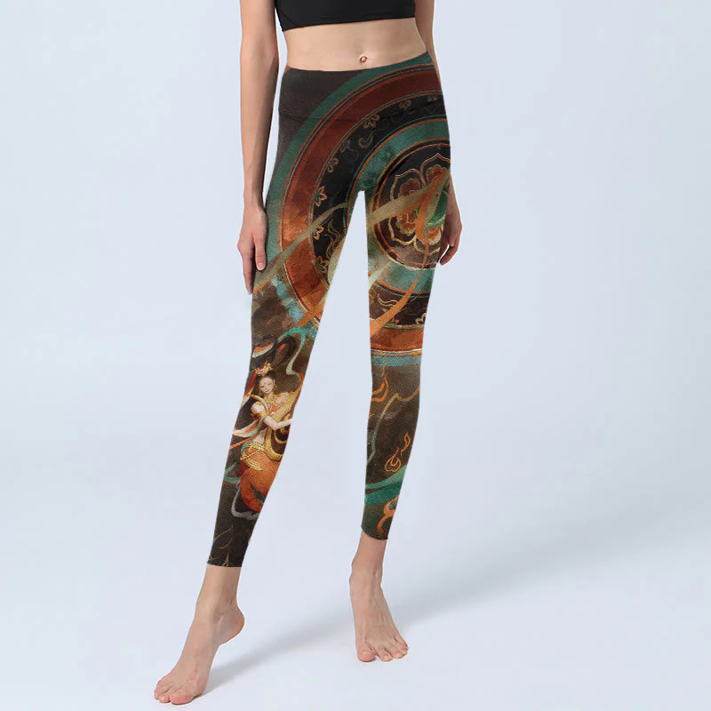 Leggings da palestra con stampa a motivo di cerchi e fiori, motivo Buddha Stones, pantaloni da yoga da donna - Image 6