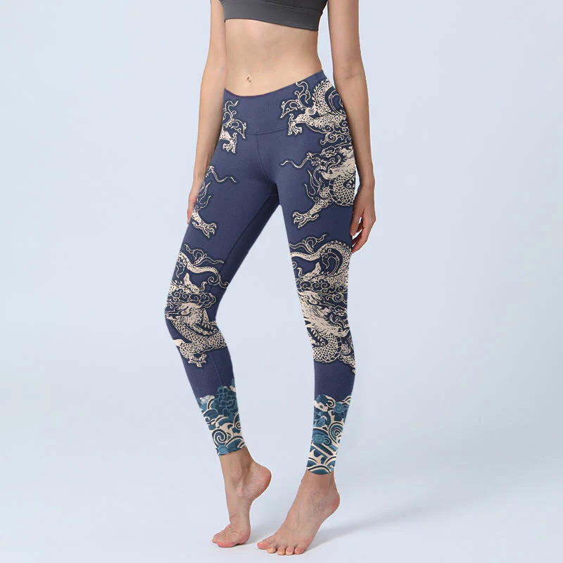 Leggings da palestra con stampa a onde di drago Buddha Stones, pantaloni da yoga da donna