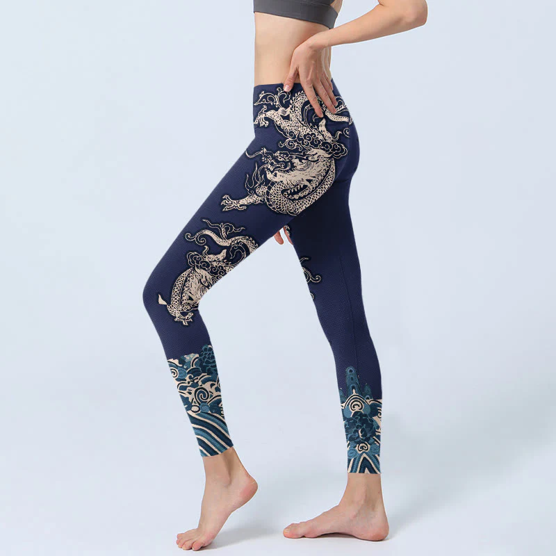 Leggings da palestra con stampa a onde di drago Buddha Stones, pantaloni da yoga da donna - Image 3