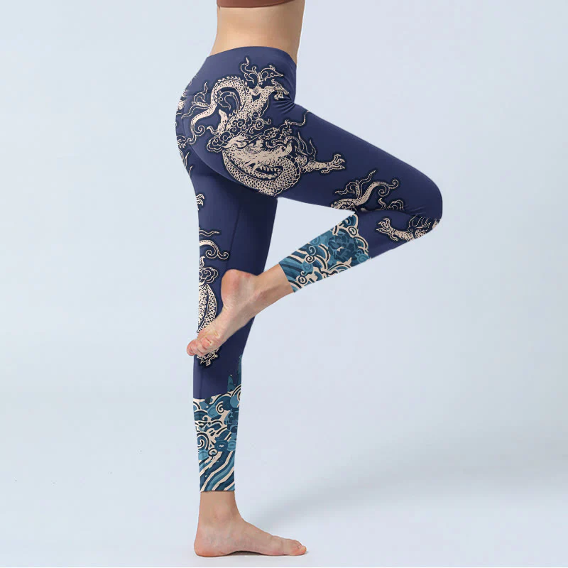 Leggings da palestra con stampa a onde di drago Buddha Stones, pantaloni da yoga da donna - Image 4