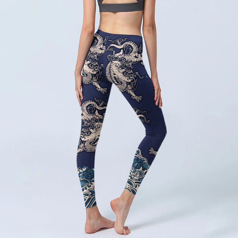 Leggings da palestra con stampa a onde di drago Buddha Stones, pantaloni da yoga da donna - Image 5