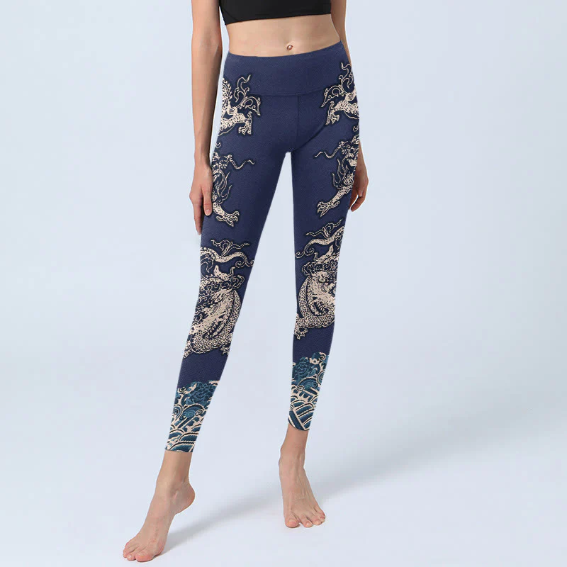 Leggings da palestra con stampa a onde di drago Buddha Stones, pantaloni da yoga da donna - Image 7