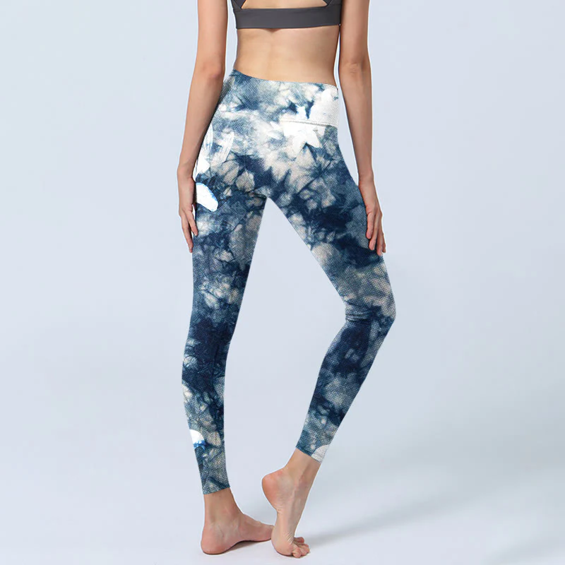 Leggings da palestra con stampa acquerello, motivo Buddha Stones Blue Lily Flowers, pantaloni da yoga da donna - Image 5