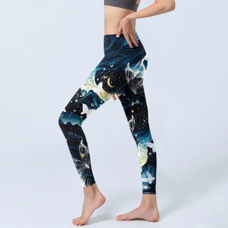 Leggings da palestra con stampa Buddha Stones Blue Butterfly Water Waves Moon Pantaloni da yoga da donna - Image 3