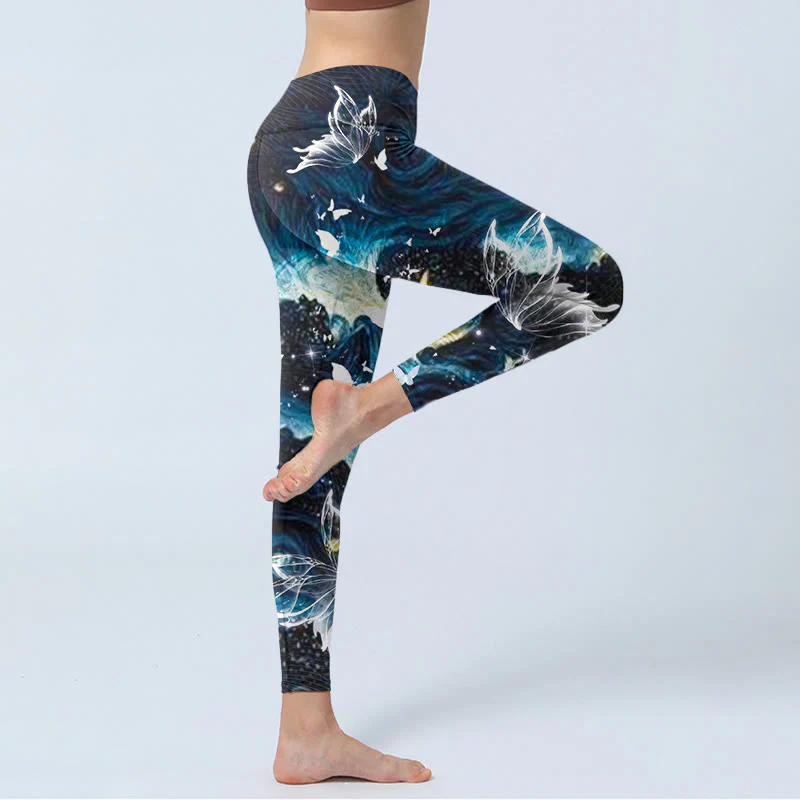 Leggings da palestra con stampa Buddha Stones Blue Butterfly Water Waves Moon Pantaloni da yoga da donna - Image 4