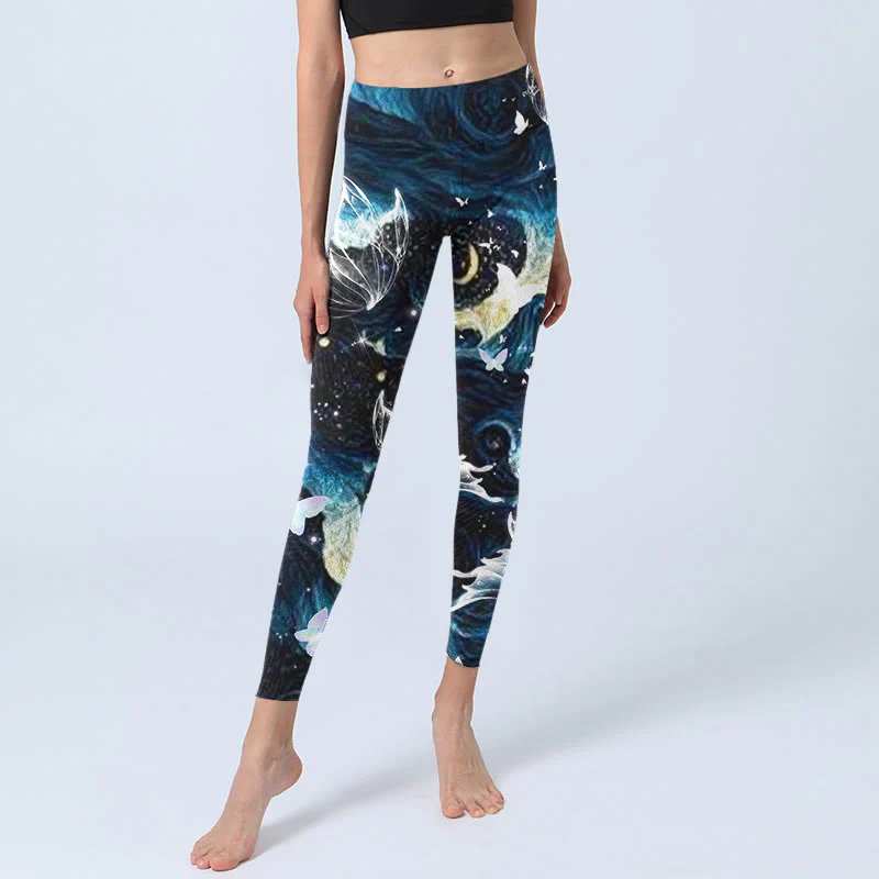 Leggings da palestra con stampa Buddha Stones Blue Butterfly Water Waves Moon Pantaloni da yoga da donna - Image 6