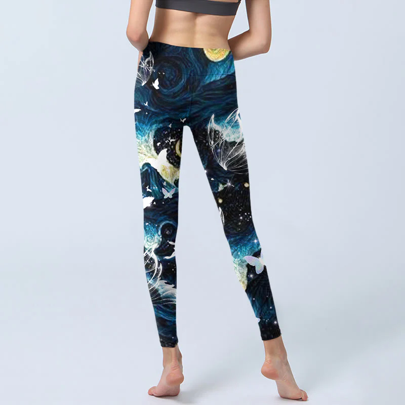 Leggings da palestra con stampa Buddha Stones Blue Butterfly Water Waves Moon Pantaloni da yoga da donna - Image 7