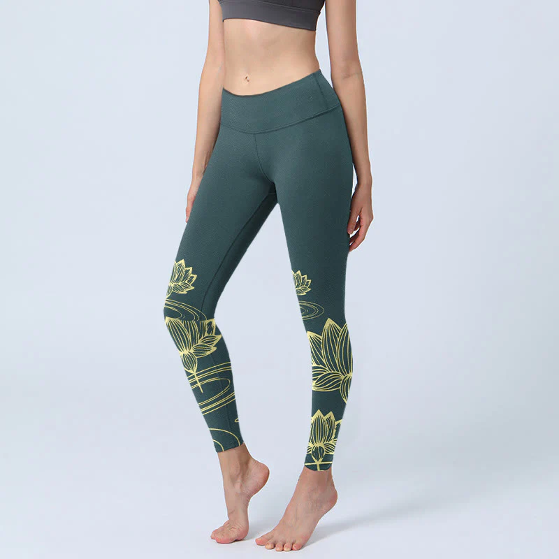 Leggings da palestra con stampa Buddha Stones Lotus Flowers Ripples, pantaloni da yoga da donna