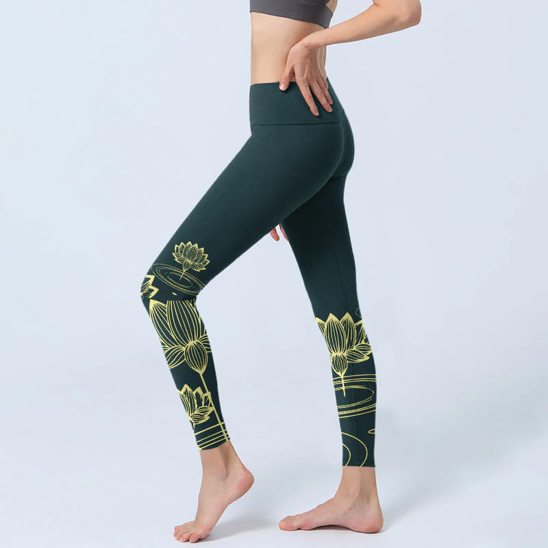 Leggings da palestra con stampa Buddha Stones Lotus Flowers Ripples, pantaloni da yoga da donna - Image 3