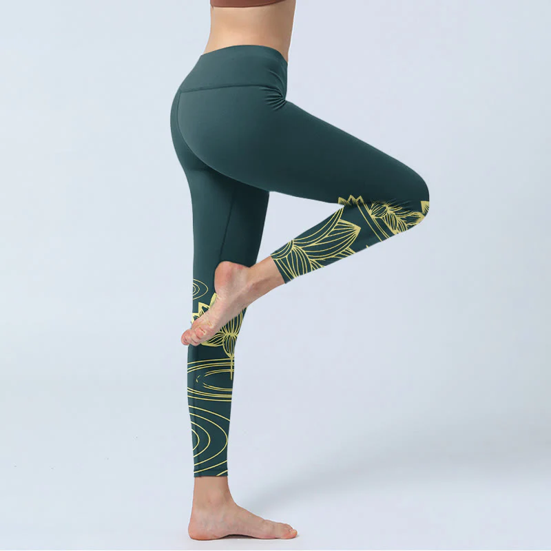Leggings da palestra con stampa Buddha Stones Lotus Flowers Ripples, pantaloni da yoga da donna - Image 4