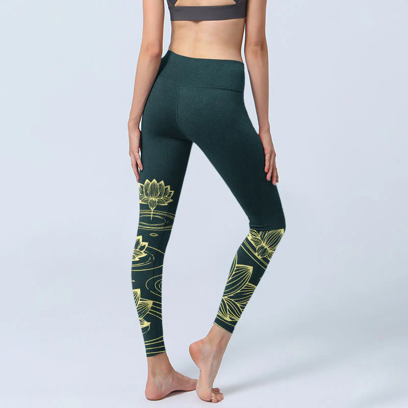 Leggings da palestra con stampa Buddha Stones Lotus Flowers Ripples, pantaloni da yoga da donna - Image 5