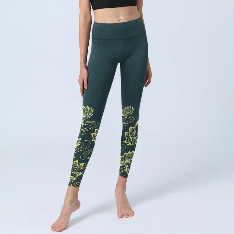 Leggings da palestra con stampa Buddha Stones Lotus Flowers Ripples, pantaloni da yoga da donna - Image 6