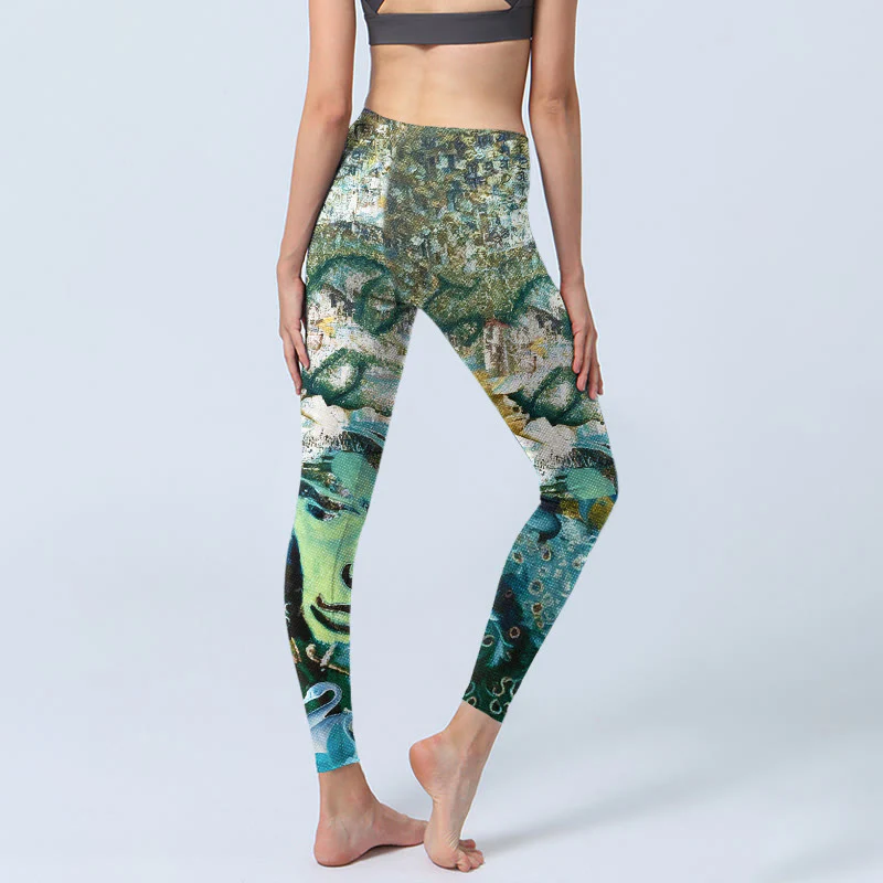 Leggings da palestra con stampa Buddha Stones, simbolo Om, figura umana, pavone e motivo di loto, pantaloni da yoga da donna - Image 4