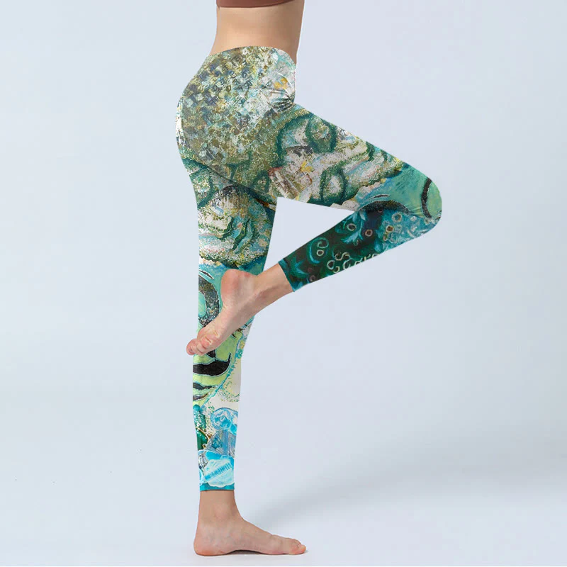 Leggings da palestra con stampa Buddha Stones, simbolo Om, figura umana, pavone e motivo di loto, pantaloni da yoga da donna - Image 5