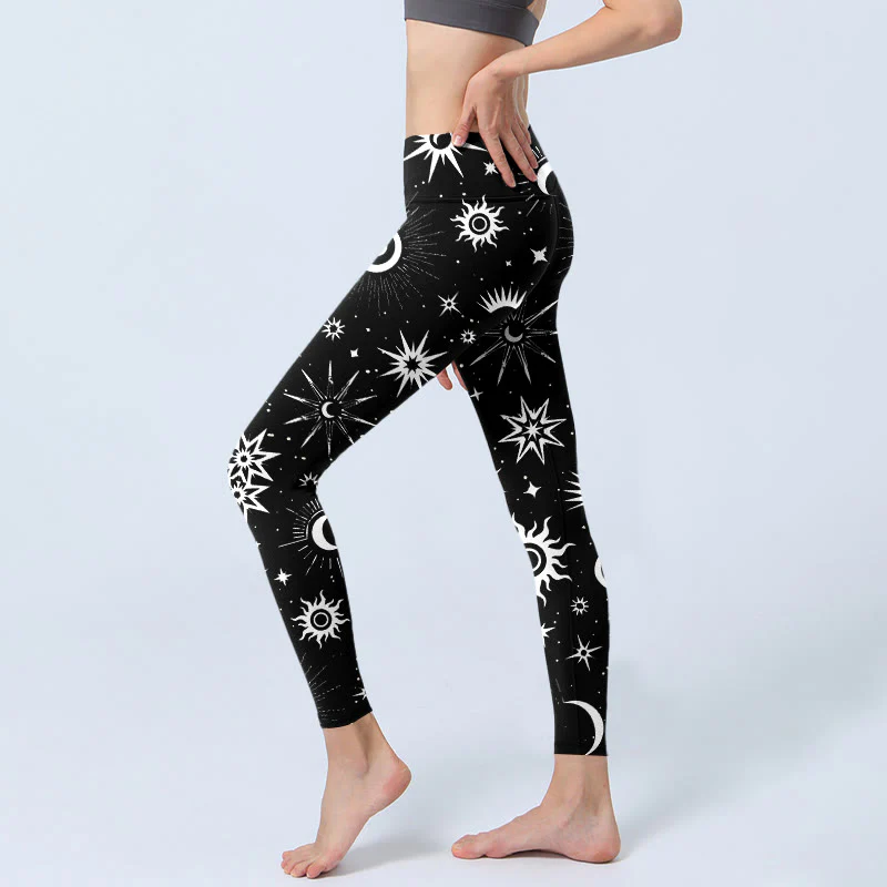 Leggings da palestra con stampa di Buddha Stones, sole, luna e stelle, pantaloni da yoga da donna - Image 3