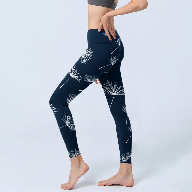 Leggings da palestra con stampa di denti di leone bianchi e Buddha Stones , pantaloni da yoga da donna - Image 3