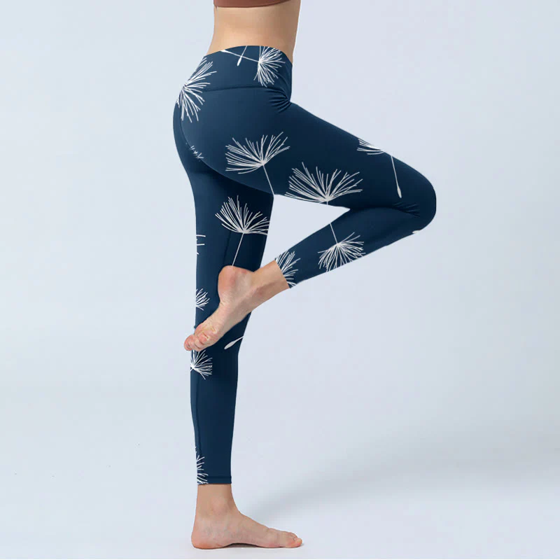 Leggings da palestra con stampa di denti di leone bianchi e Buddha Stones , pantaloni da yoga da donna - Image 4