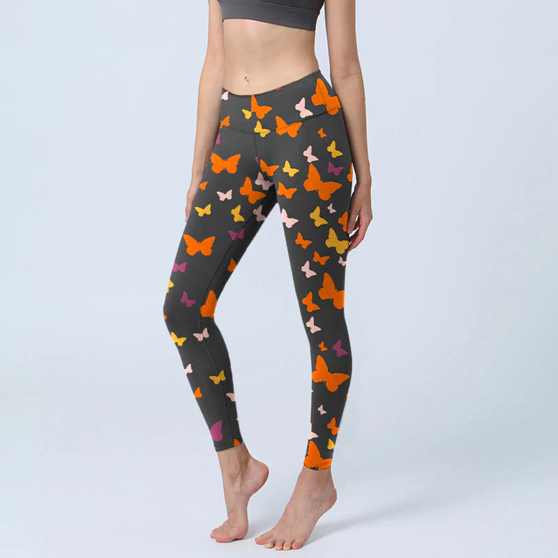 Leggings da palestra con stampa di farfalle colorate Buddha Stones, pantaloni da yoga da donna