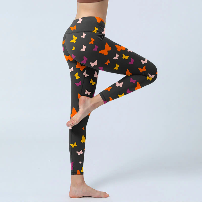 Leggings da palestra con stampa di farfalle colorate Buddha Stones, pantaloni da yoga da donna - Image 4
