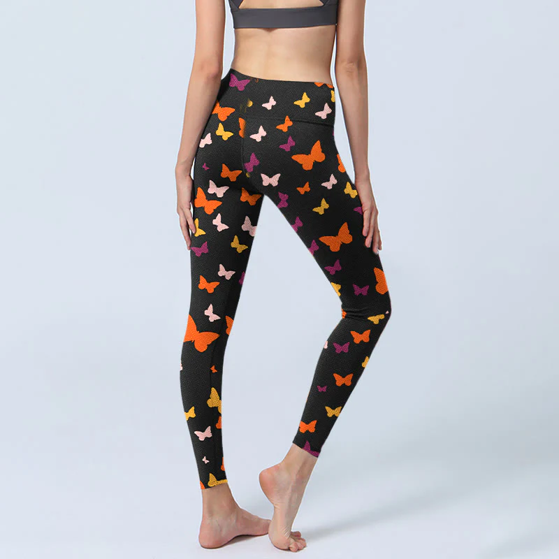 Leggings da palestra con stampa di farfalle colorate Buddha Stones, pantaloni da yoga da donna - Image 5