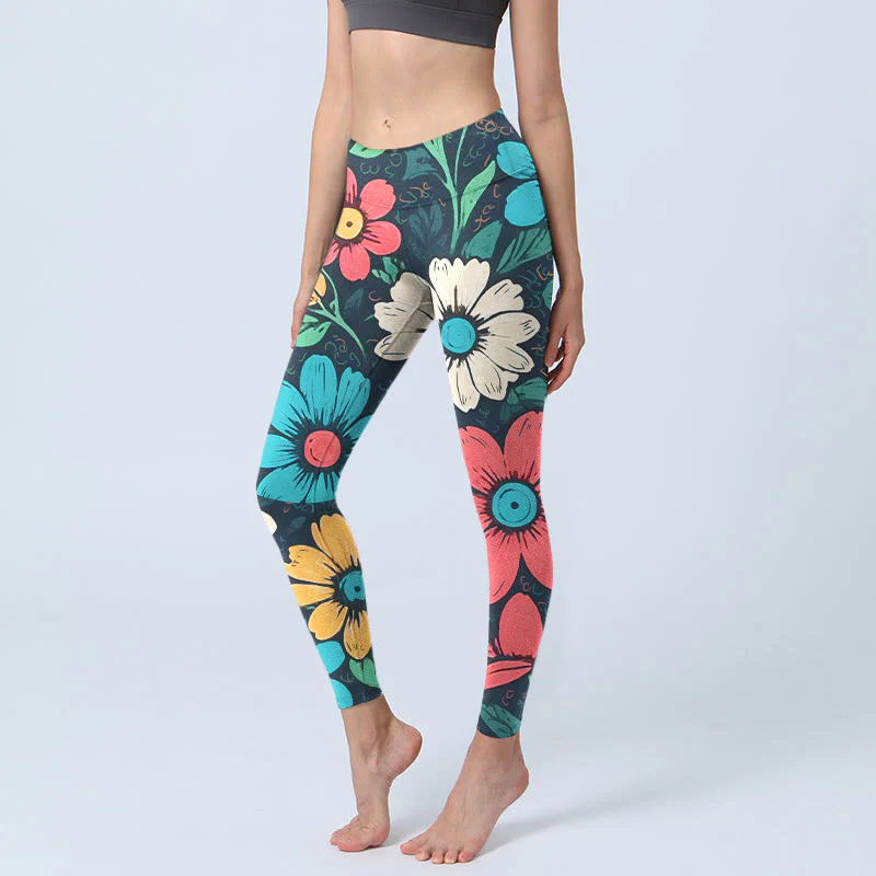 Leggings da palestra con stampa di fiori colorati Buddha Stones , pantaloni da yoga da donna