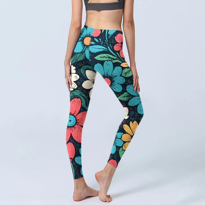 Leggings da palestra con stampa di fiori colorati Buddha Stones , pantaloni da yoga da donna - Image 4