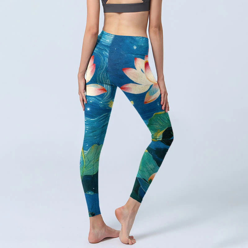 Leggings da palestra con stampa di fiori di Buddha Stones e cielo stellato, pantaloni da yoga da donna - Image 4