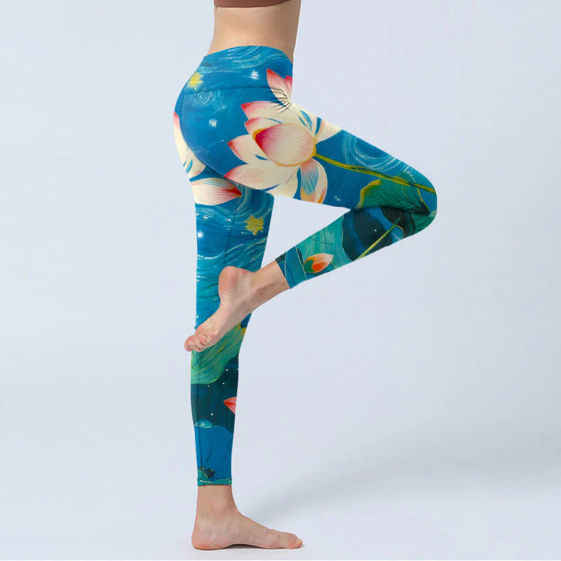 Leggings da palestra con stampa di fiori di Buddha Stones e cielo stellato, pantaloni da yoga da donna - Image 5