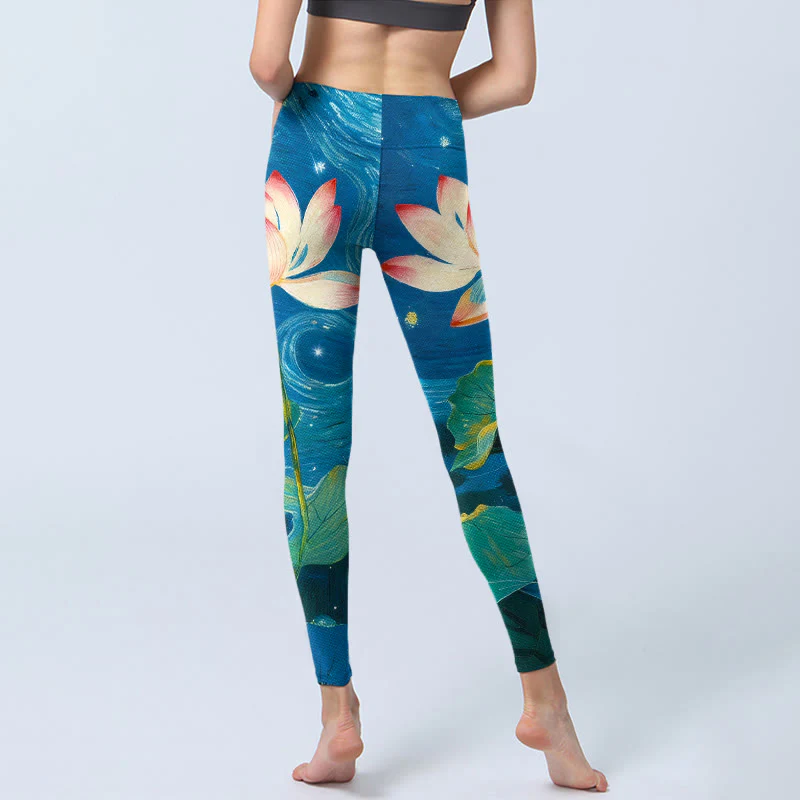 Leggings da palestra con stampa di fiori di Buddha Stones e cielo stellato, pantaloni da yoga da donna - Image 7