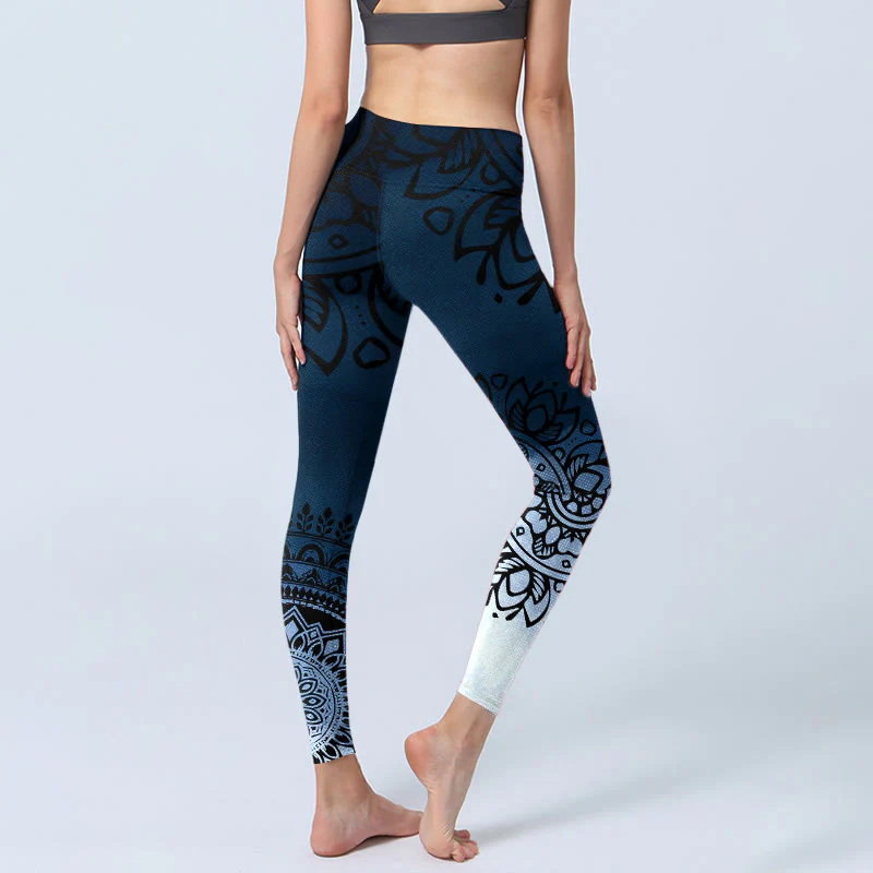 Leggings da palestra con stampa di fiori e mandala circolari con Buddha Stones, pantaloni da yoga da donna - Image 5