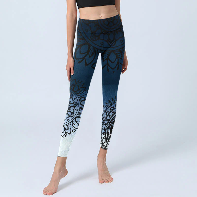 Leggings da palestra con stampa di fiori e mandala circolari con Buddha Stones, pantaloni da yoga da donna - Image 6