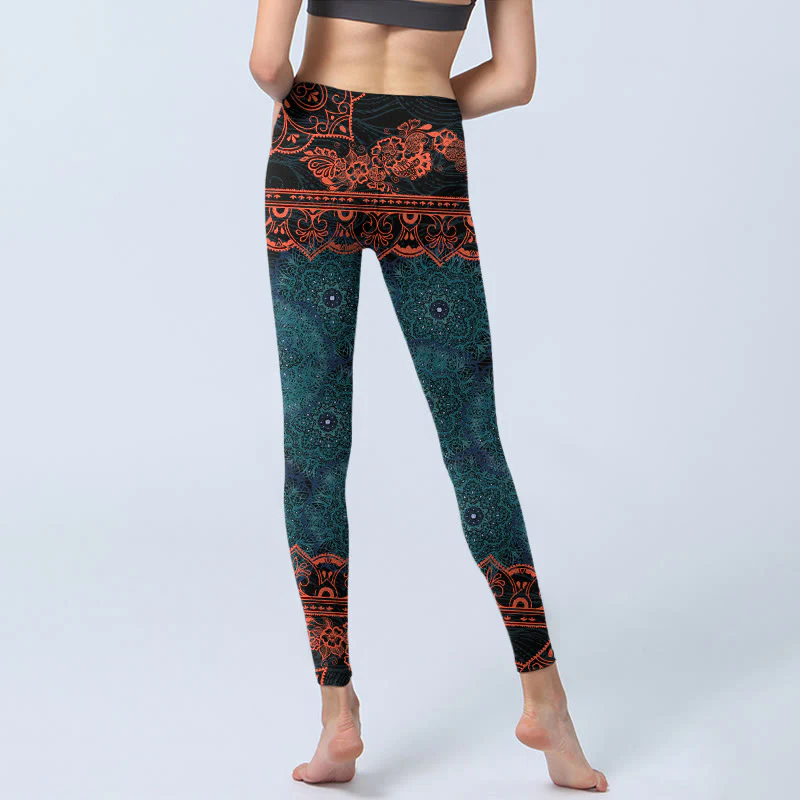 Leggings da palestra con stampa di fiori e mandala verde Buddha Stones, pantaloni da yoga da donna - Image 7