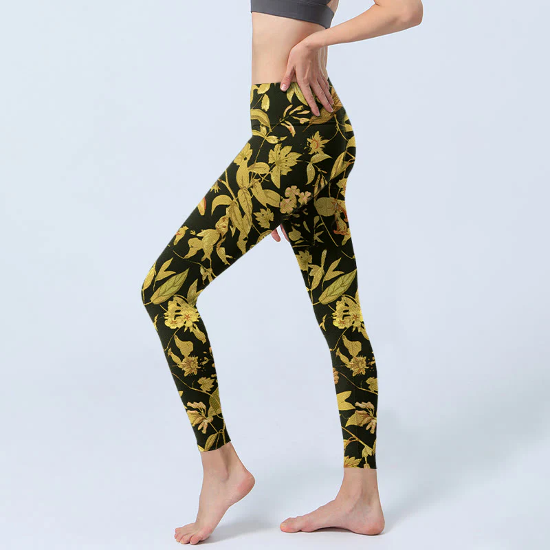 Leggings da palestra con stampa di fiori, foglie e uccelli, lussuosi, da donna, pantaloni da yoga Buddha Stones - Image 3