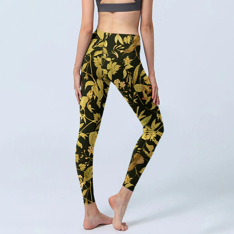 Leggings da palestra con stampa di fiori, foglie e uccelli, lussuosi, da donna, pantaloni da yoga Buddha Stones - Image 5