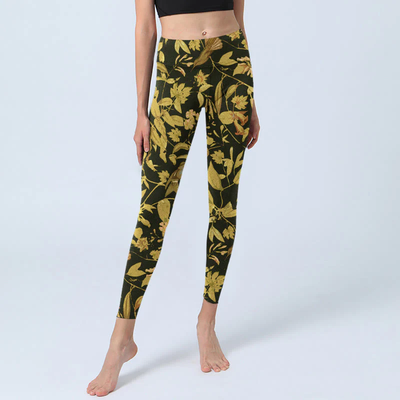 Leggings da palestra con stampa di fiori, foglie e uccelli, lussuosi, da donna, pantaloni da yoga Buddha Stones - Image 6