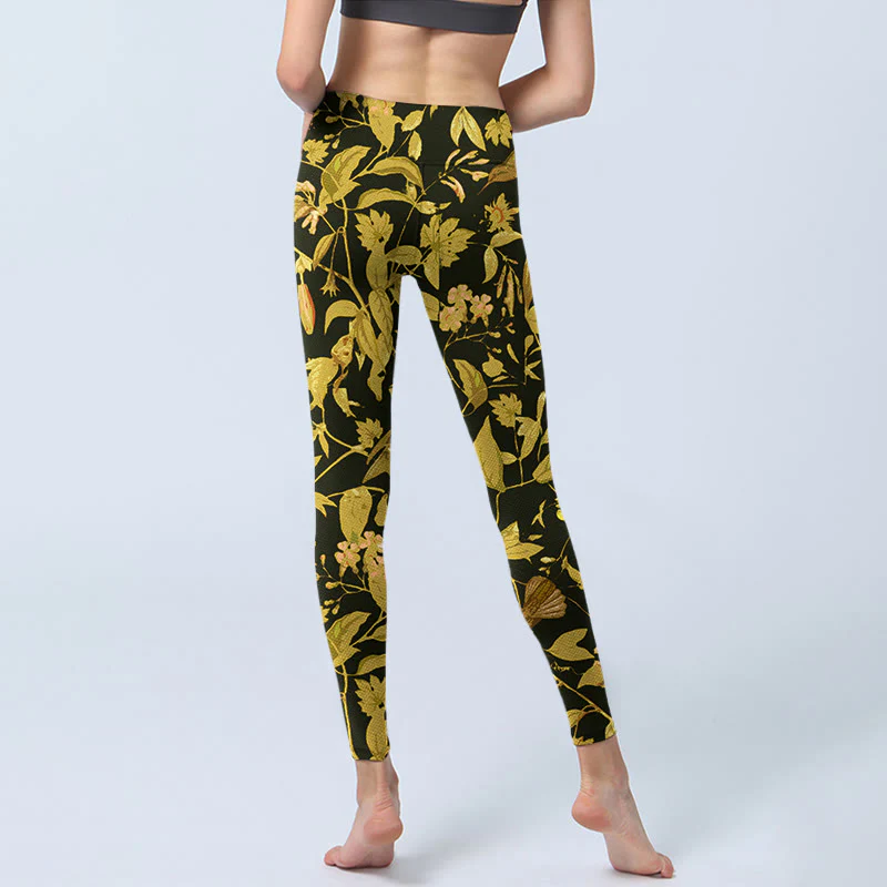 Leggings da palestra con stampa di fiori, foglie e uccelli, lussuosi, da donna, pantaloni da yoga Buddha Stones - Image 7