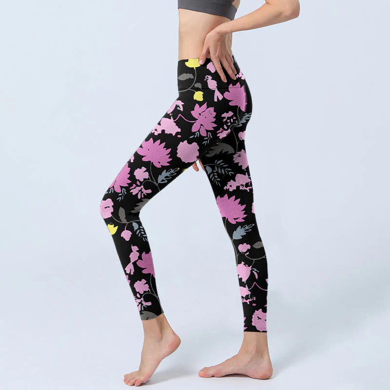 Leggings da palestra con stampa di foglie e fiori dai colori tenui, stile Buddha Stones, pantaloni da yoga da donna - Image 3
