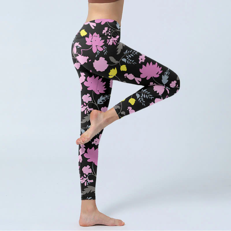 Leggings da palestra con stampa di foglie e fiori dai colori tenui, stile Buddha Stones, pantaloni da yoga da donna - Image 4